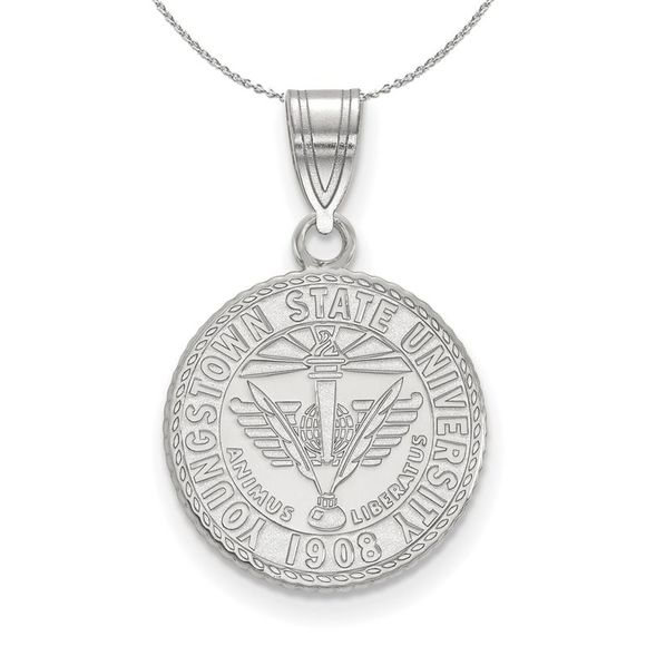 Sterling Silver Youngstown State Medium Crest Disc Necklace - 18 Inch